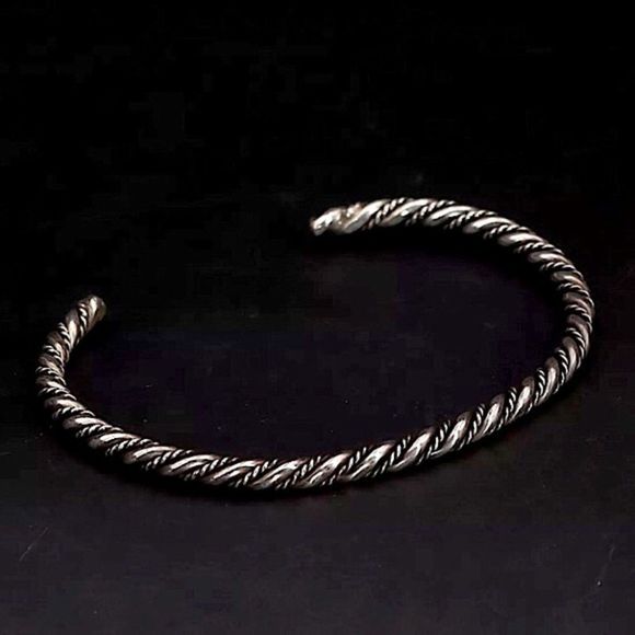 Vintage Twisted Cable Sterling Silver Braided Cuff Bangle - Picture 1 of 5